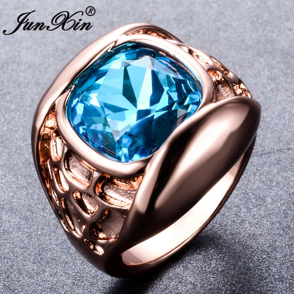 JUNXIN модное для женщин и мужчин светло-голубое квадратное циркониевое кольцо