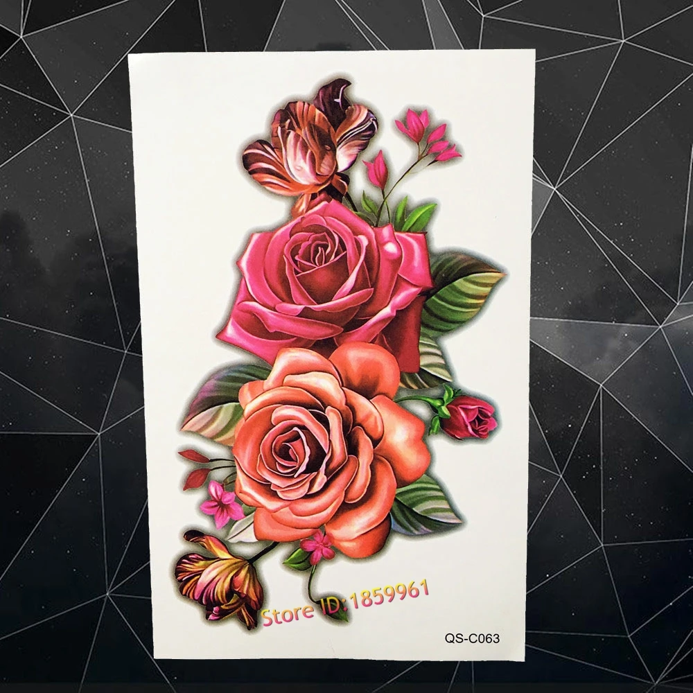

25 Styke Peony Rose Flower Temporary Tattoo Stickers Women Makeup Tip Body Art Arm Fake Flash Water Transfer Tatoo Summer Style