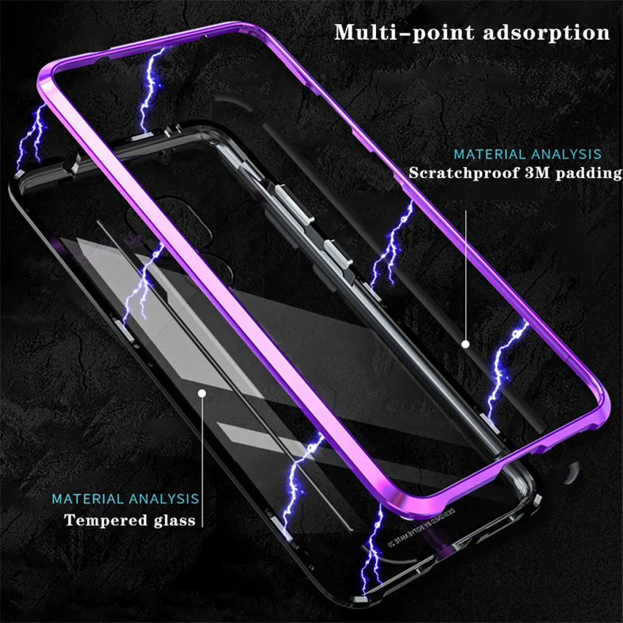 For Mate 20 Pro Magnetic Adsorption Snap Phone Case for Huawei Luxury Metal Tempered Glass Back Cover Coque |