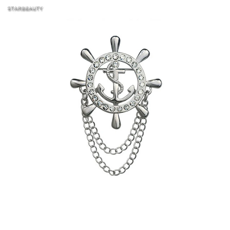 Золотой руль якорь брошь в виде Для мужчин s бутоньерка для костюма значок