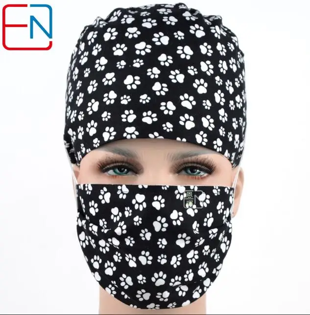 big paw cap mask Hennar медицинский скраб шапки Доктор Медсестры скраб-топ хирургические головные уборы со свитером внутренний для клиник рабочая одежда хлопок скраб шапки унисекс - Цвет: big paw cap mask