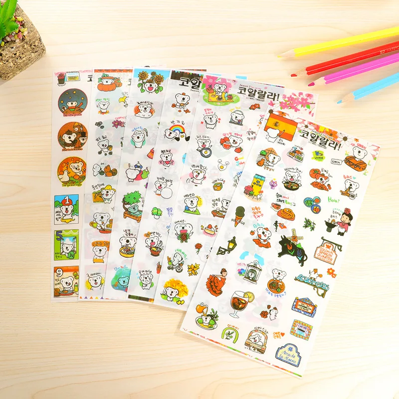 

6 PCS Lovely Cartoon Transparent Koala Diary Notebook Stickers Korea Stationery Children Phone Decoration Stickers