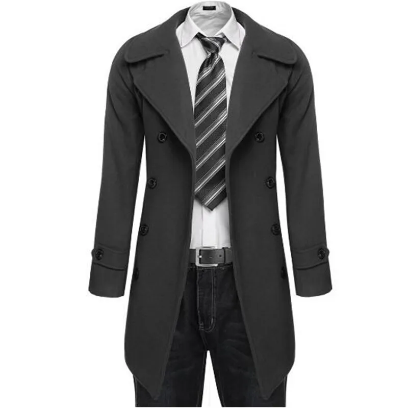 Модный мужской тонкий Тренч длинная куртка двубортное пальто верхняя одежда