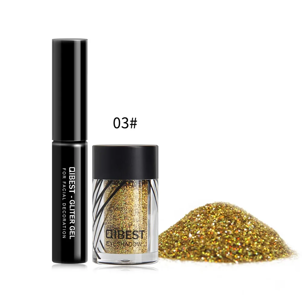Qibest супер тени для век Блеск плюс клей макияж блеск водонепроницаемый цветной