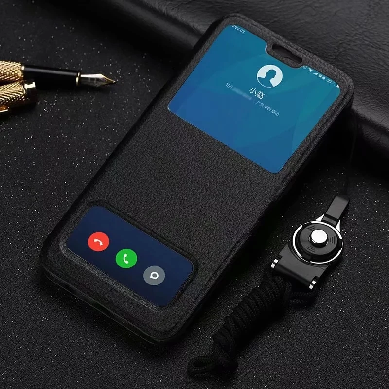 Черный PDGB классический кожаный чехол с двойным окошком для huawei Honor 8X/6,", чехол для смартфона 8X+ чехол с ремешком - Цвет: Черный