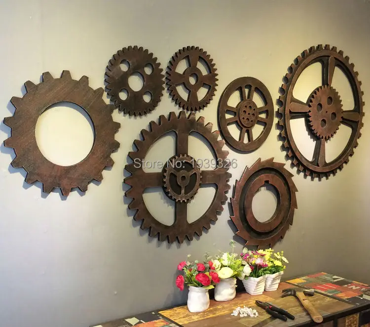 Ретро старинный промышленный Стиль Имитация металла деревянная Шестерня бар