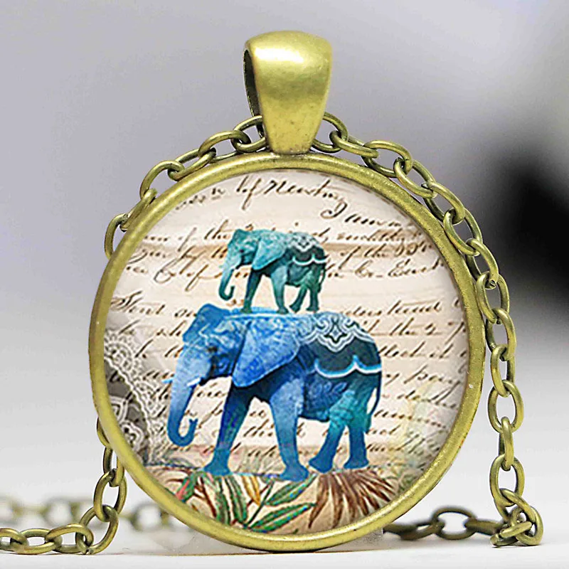 Синие Слоны на парадном стеклянном кулоне. Ожерелье в виде синего слона