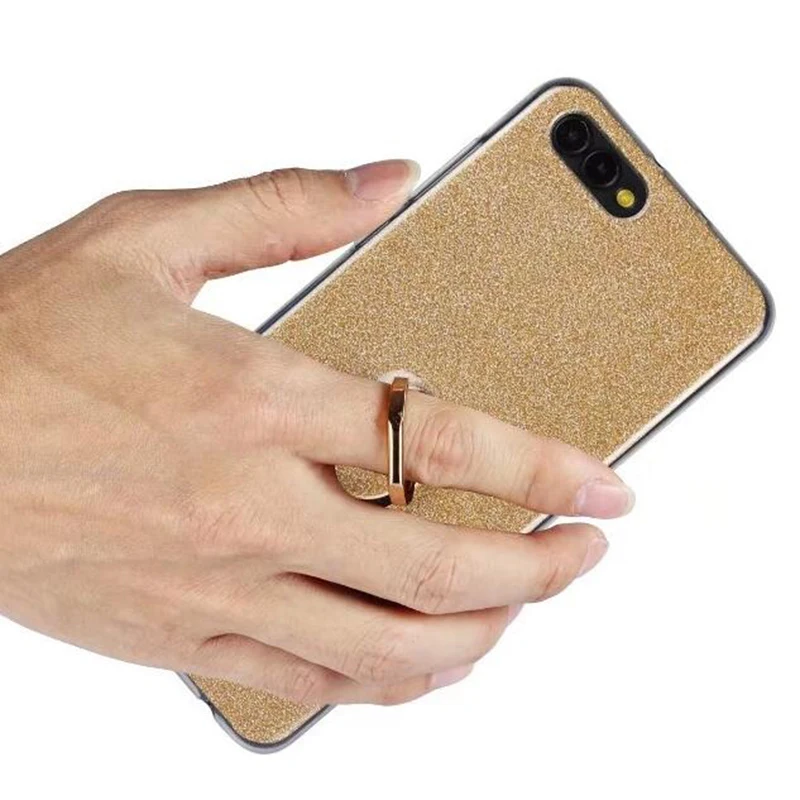 Cover Phone Case For Huawei Honor V10 V 10 View 5.99&quot TPU Silicone Gel Shell Shine Flash Glitter Powder Finger Ring Kickstand |