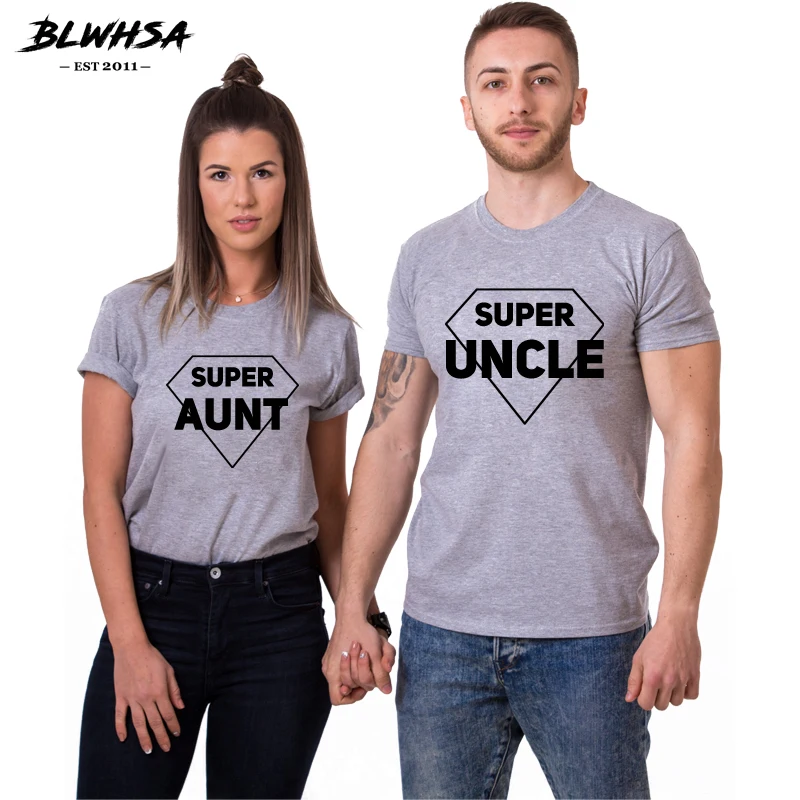 

BLWHSA Aunt Uncle Couple T Shirt Women Super Uncle Women Super Aunt Printing Lovers T-Shirt Groom Bride Girls Boy TShirt
