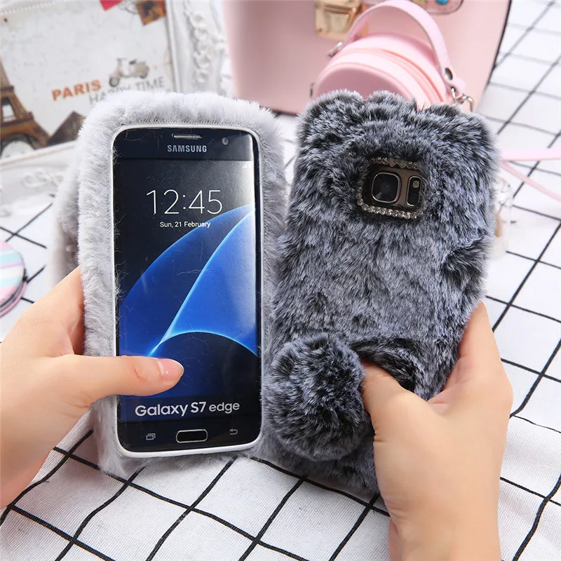 Для samsung S7 S8 S9Plus защитный чехол s теплый плюшевый чехол для телефона Ювелирное Украшение Coque Capa уши кролика хвост тушки для samsung S6Edge