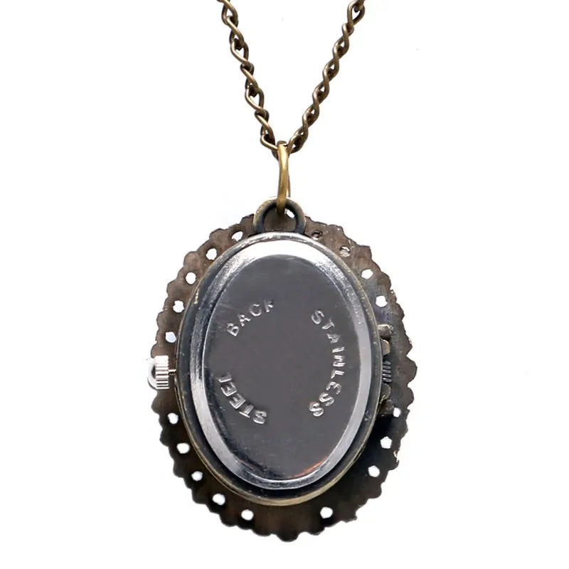 Retro Antique Style Bronze White Lady Beauty Quartz Pocket Watch with Necklace Girl Women Kid Pendant Clock Birthday Gift PW333 |