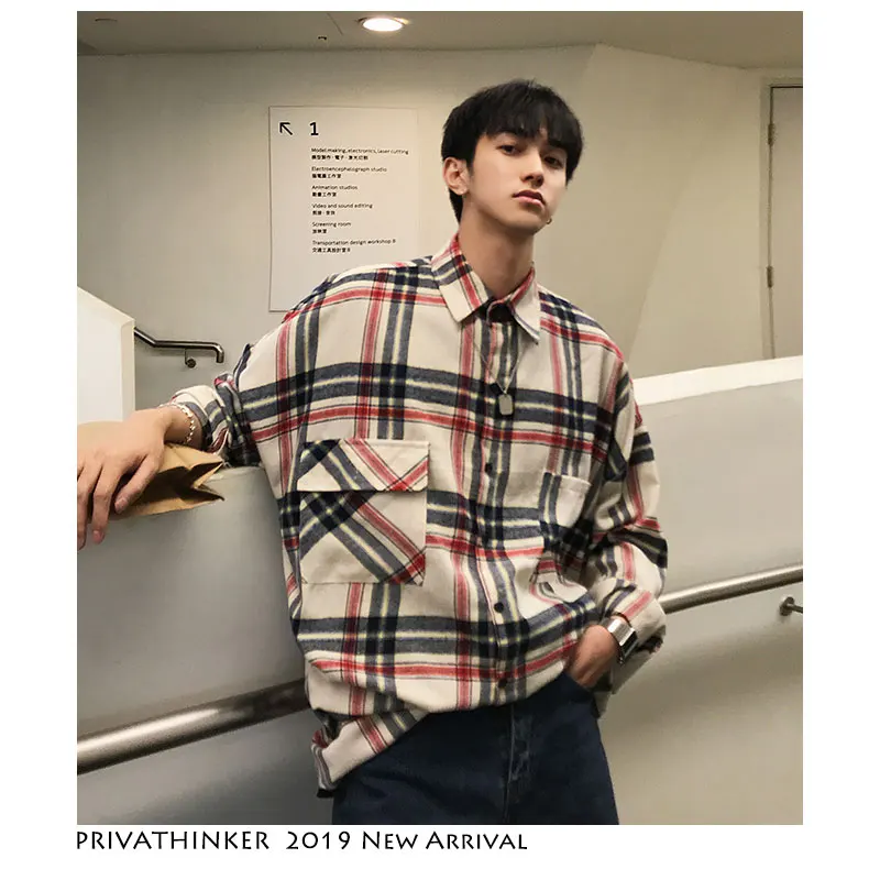 Privathinker мужская клетчатая рубашка Harajuku одежда 2019 летняя для мужчин на пуговицах