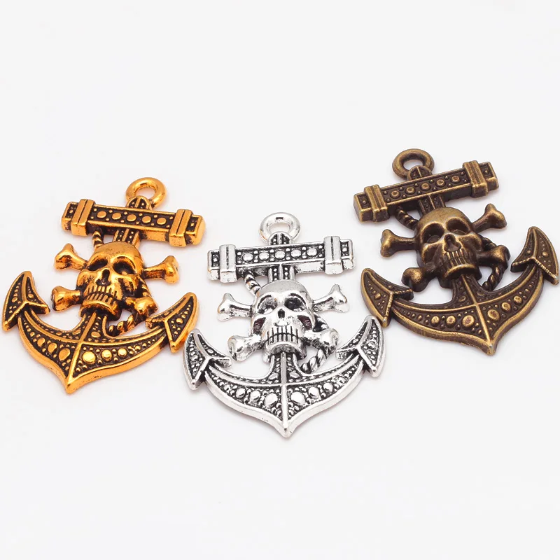 3 цвета античный металлический большой череп якорь подвески для