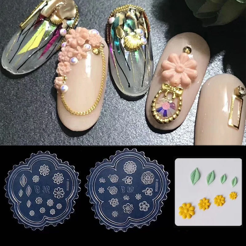 

6Pcs Daisy Flower Silicone Mold 3d Leaves Heart Shell Portrait Resin Nail Art Mold For DIY UV Gel Polish Designs Manicure Tools
