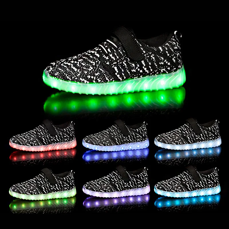 Hook &amp Loop Kids Glowing Shoes Boys Girls Flash Led Light Muti Color Children Luminous Sneakers | Детская одежда и обувь