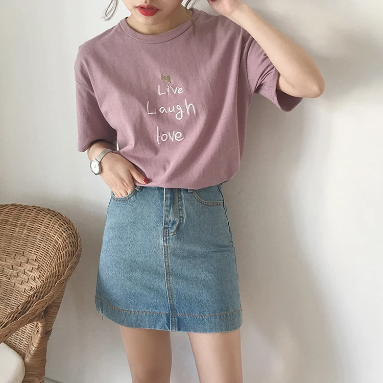 Harajuku женские футболки Ulzzang вышивка письмо Топы Футболка женская мода лето