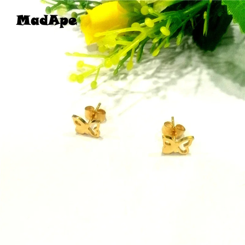 MadApe Cute Gold Color Butterfly Earrings Never Fade Stainless Steel Women Stud |