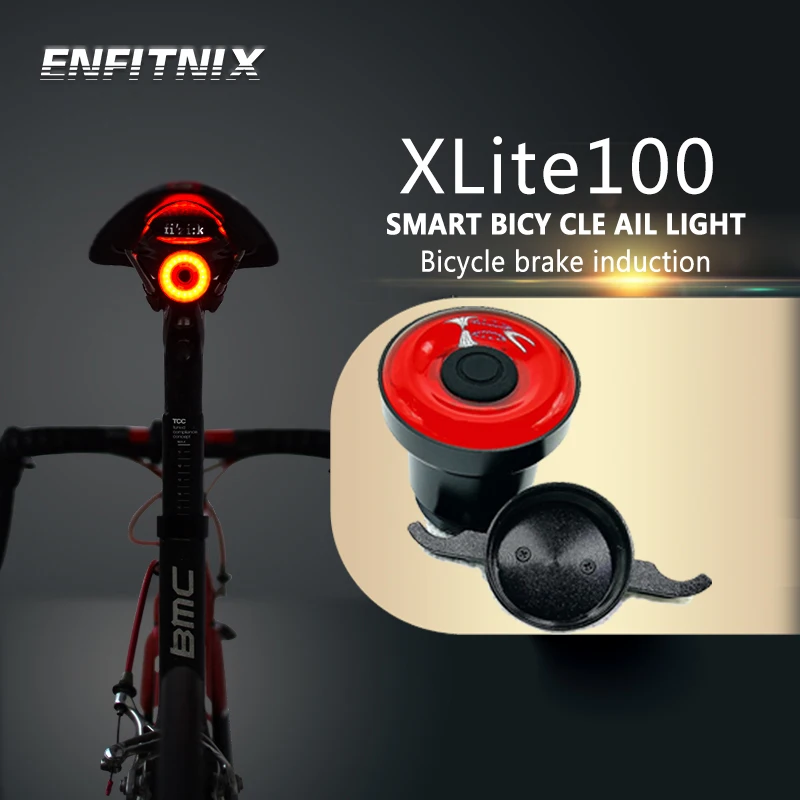 

ENFITNIX Bicycle taillights Intelligent sensor Brake lights usb xlite100 Road bike MTB Rear taillights Number plate bracket
