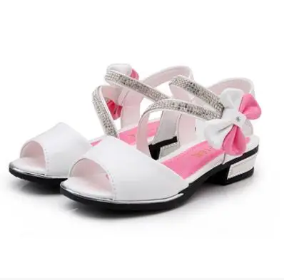 Туфли для девочек весна-осень 2017 белые однотонные туфли с бантом и кружевом