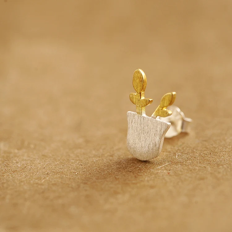 Оригинальные дизайнерские золотые серьги в виде цветочных горшков 925 пробы sv с