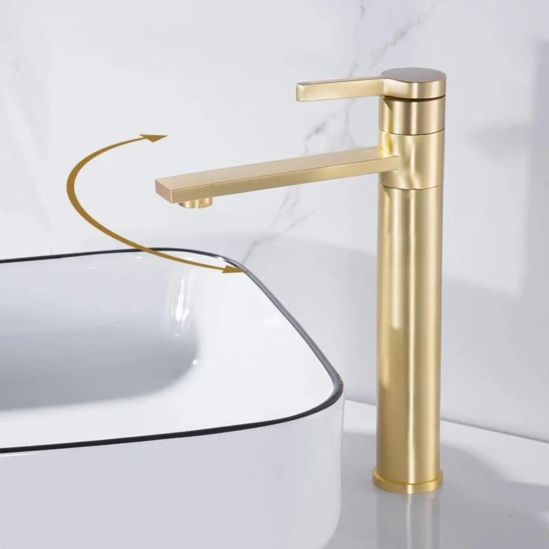 

LIUYUE Basin Faucets Brass Brushed Gold Bathroom Basin 360 Degree Rotation Faucet Cold Hot Water Crane Sink Mixer Taps Torneira