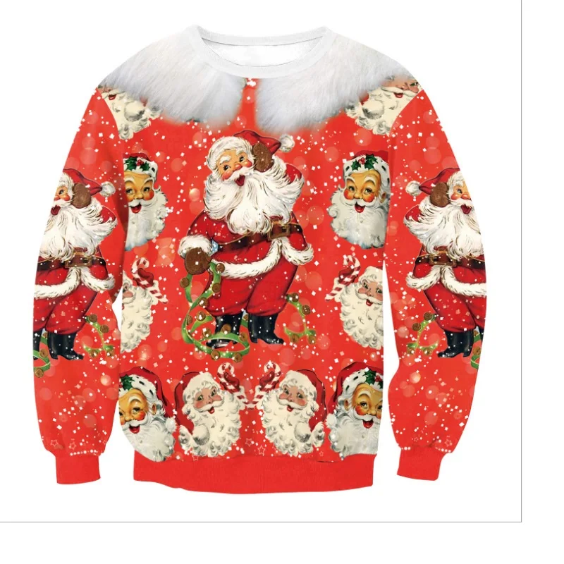 New Christmas Sweater Women/Men Fashion Santa 3D Printed Funny Ugly Sweaters O-Neck Long Sleeve Casual Streetwear | Женская одежда