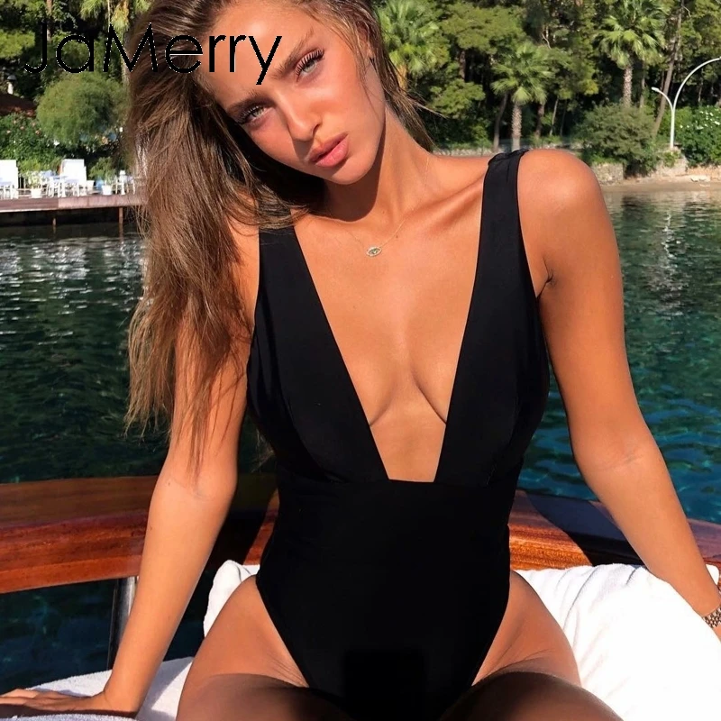 JaMerry сексуальный глубокий v ncek сплошной цельный купальник бикини женский Летний