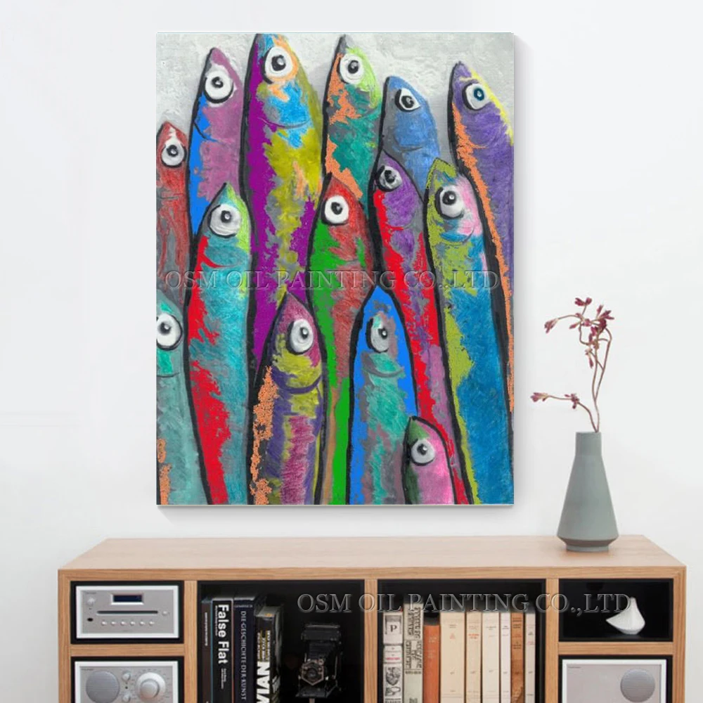 Ручная работа высокое качество абстрактная Рыбка масляная живопись на холсте