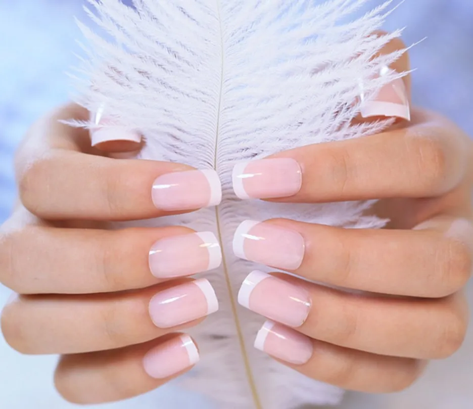 Французский телесный розовый цвет набор ложных ногтей с клеем японские милые