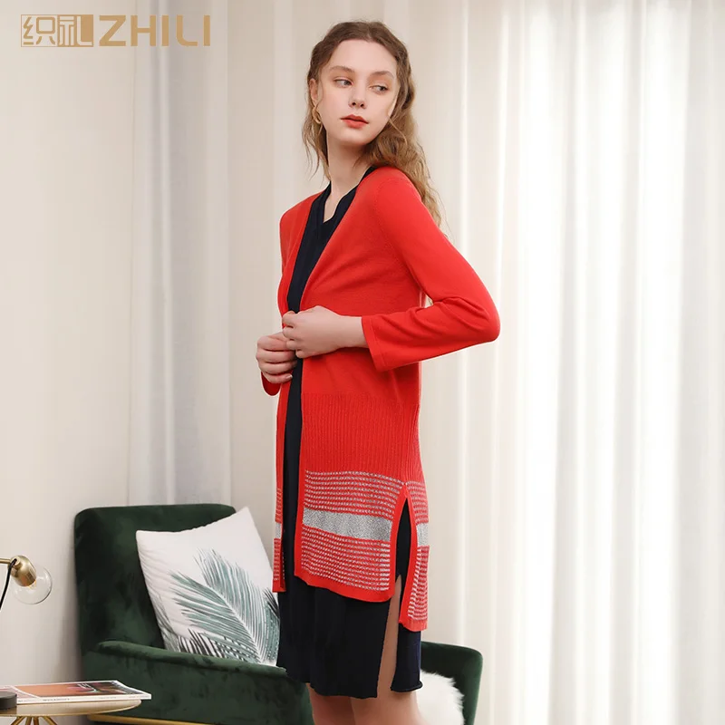 ZHILI Spring Autumn Female Long Sleeve Casual Knitted Poncho Sweaters Long