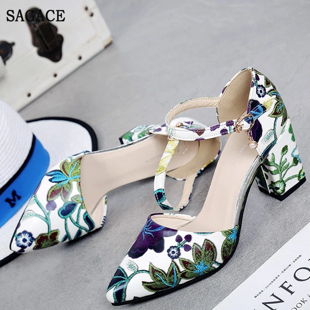 SAGACE элегантные женские босоножки с острым носком и этническим принтом женская