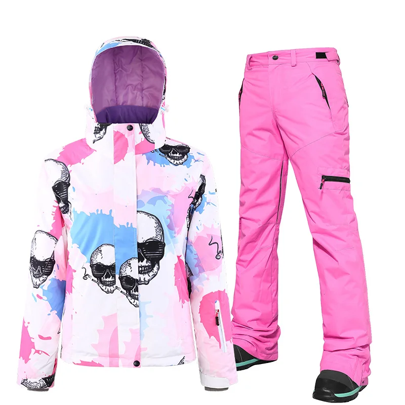 Jacket and pink SEARIPE бренд женский горнолыжный костюм куртка+ брюки каракули Стиль Женский Сноубординг комплект Сноубординг пальто и брюки для женщин - Цвет: Jacket and pink