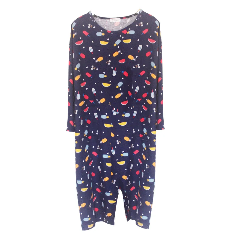 Женское нижнее белье Повседневная Ночная рубашка синего цвета с длинным рукавом