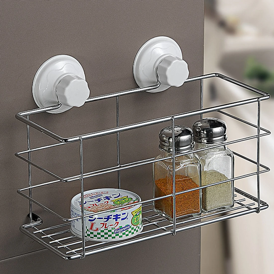 

TSSAAG New Bathroom Storage Holder Kitchen Spice Gripper Jar Shelf Rack Washroom Organizer with Sucker