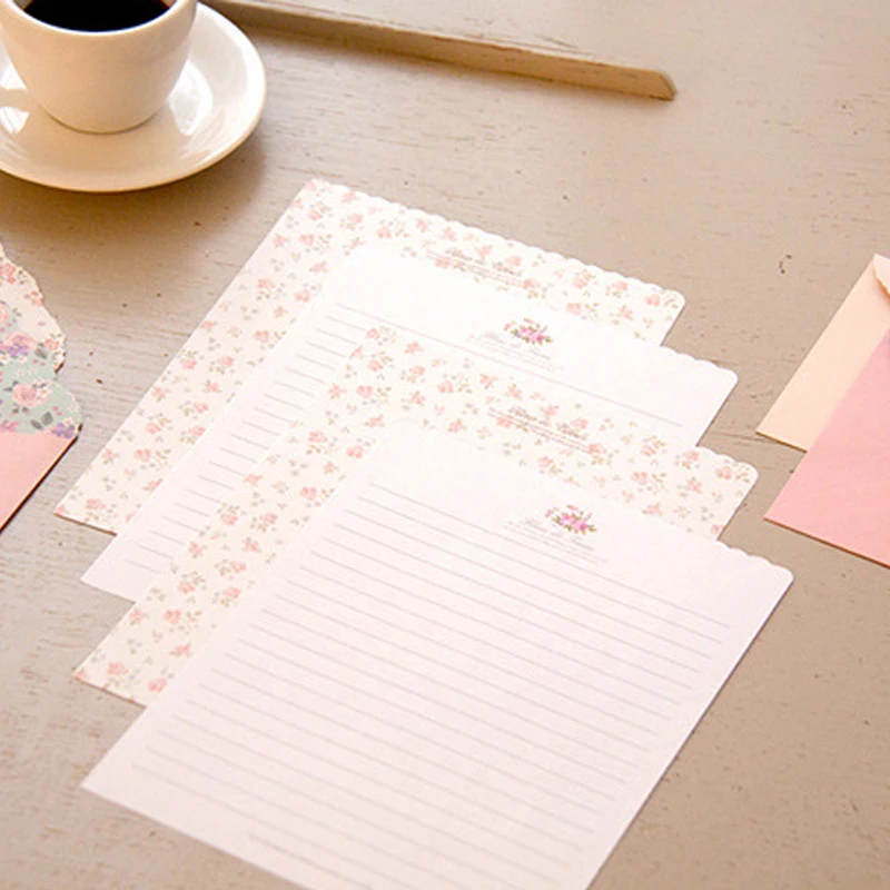 12 листов Lletter Paper + 6 шт конвертов милый набор мелко цветочных букв бумажных