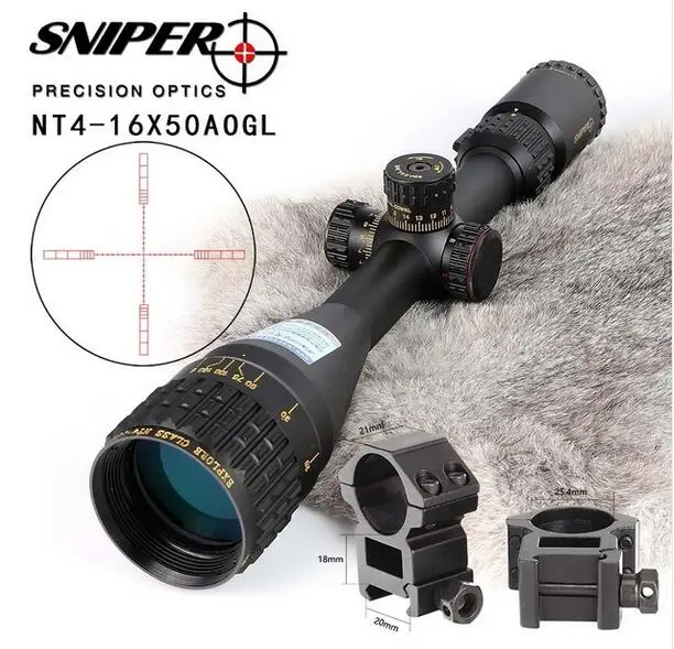 with-Picatinny-Rings 5 шт. SNIPER NT 4-16X50 AOGL охотничьи оптические прицелы тактический оптический прицел полный размер стекло травленая сетка RGB с подсветкой прицел - Цвет: with-Picatinny-Rings