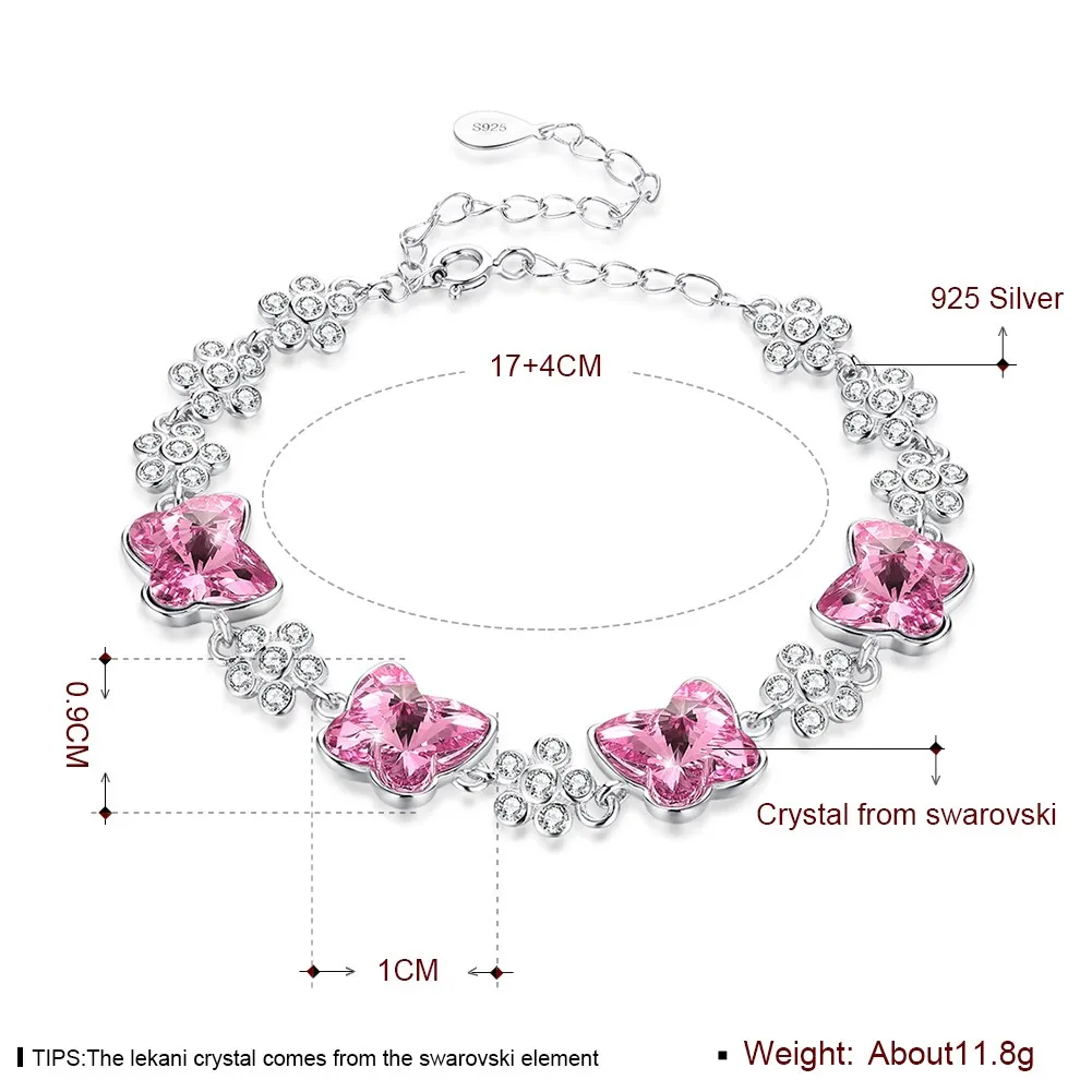 LEKANI кристаллами от Swarovski бабочка цветок циркон браслет для женщин S925 серебро два