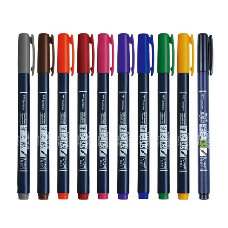 Японская ручка Tombow с кисточкой 10 шт./компл. для письма каллиграфии маркеры