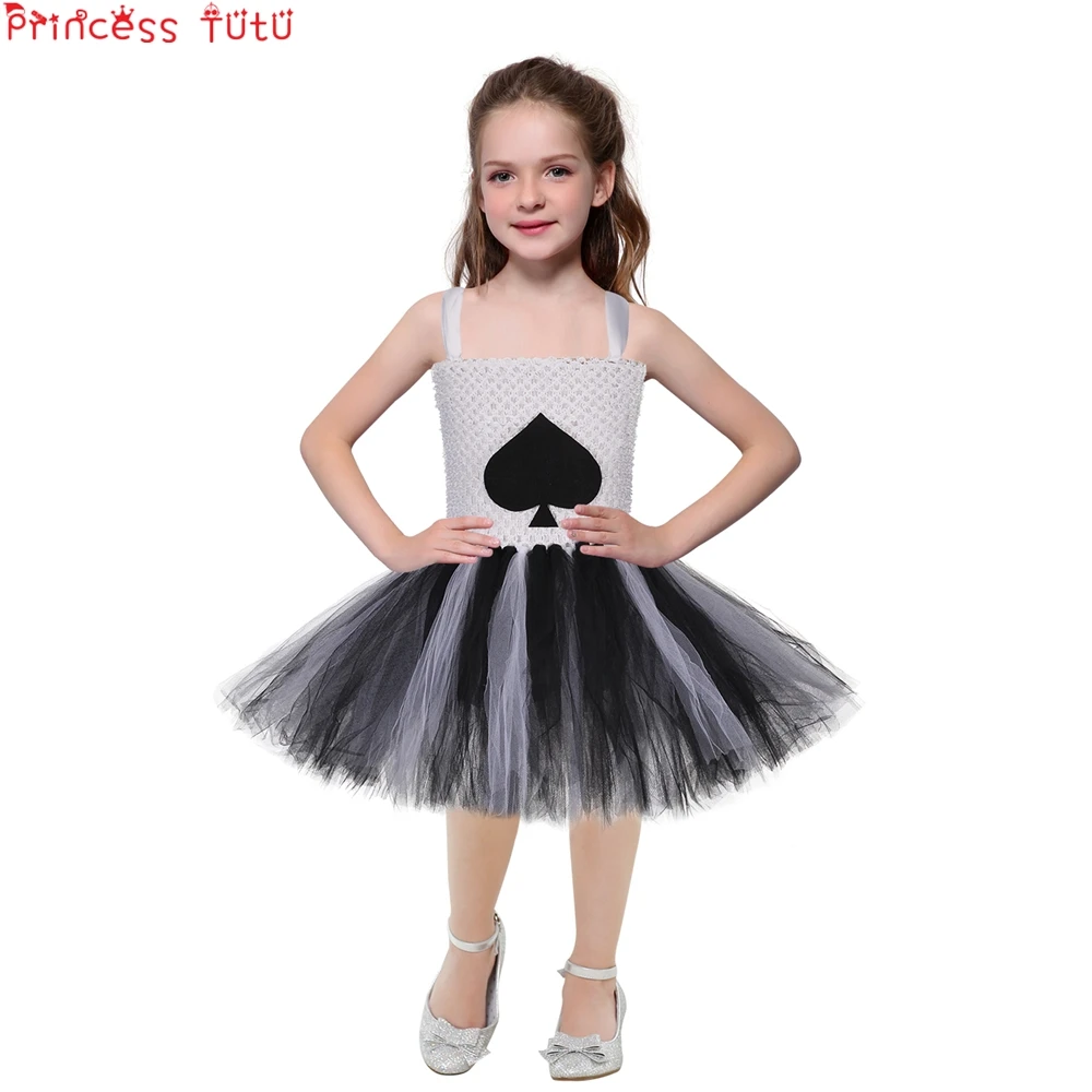 Poker Spade Heart Cos Girl Tutu Dress White&ampBlack School Party Group Costume Novel Children Birthday | Детская одежда и обувь