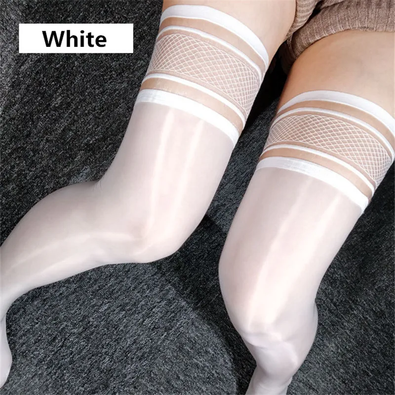 White Женское нижнее белье размера плюс, сексуальные колготки, женские блестящие сексуальные чулки для женщин, эластичные Лоскутные Чулки до бедра, сексуальные чулки, Medias - Цвет: White