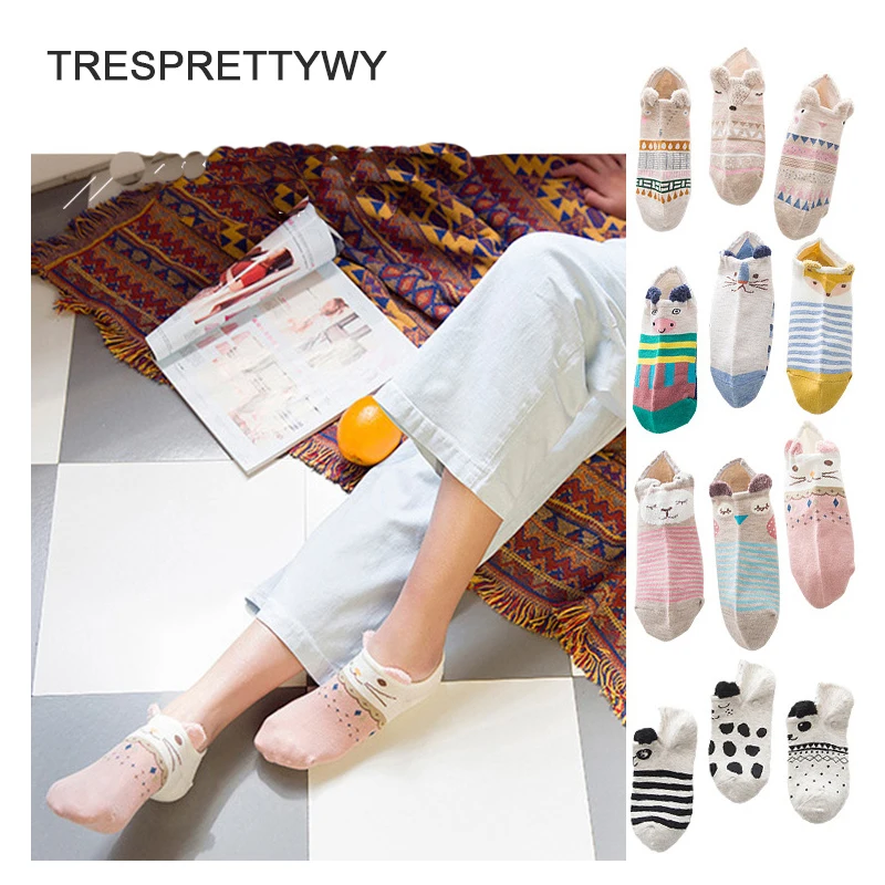 TRESPRETTYWY модные милые носки для девочек Полосатые башмачки с животными женские 3