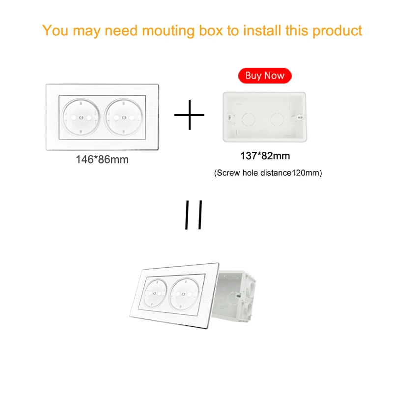 

13A UK Switched LED Socket and 2 Gang Wallpad 146*86mm BS CE White Crystal Glass UK Socket with LED Indicator and 2 Gang Switch