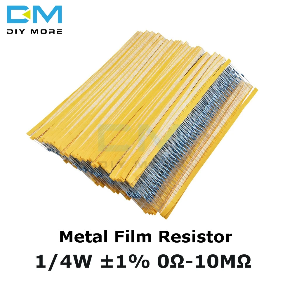 

100PCS 1/4W 0.25W Metal Film Resistor +1% -1% 0R-10M 0Ohm-10Ohm 100R 220R 330R 1K 1.5K 2.2K 3.3K 4.7K 100K 1M 2M ohm Resistance