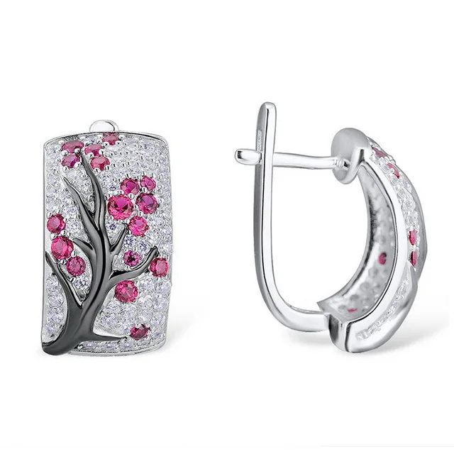 rose earrings Модные серьги-кольца серебряного цвета, Винтажные серьги в виде цветка сливы с кристаллами, циркониевые серьги красного и зеленого цвета, Женские Ювелирные изделия Brincos O4E782 - Окраска металла: rose earrings