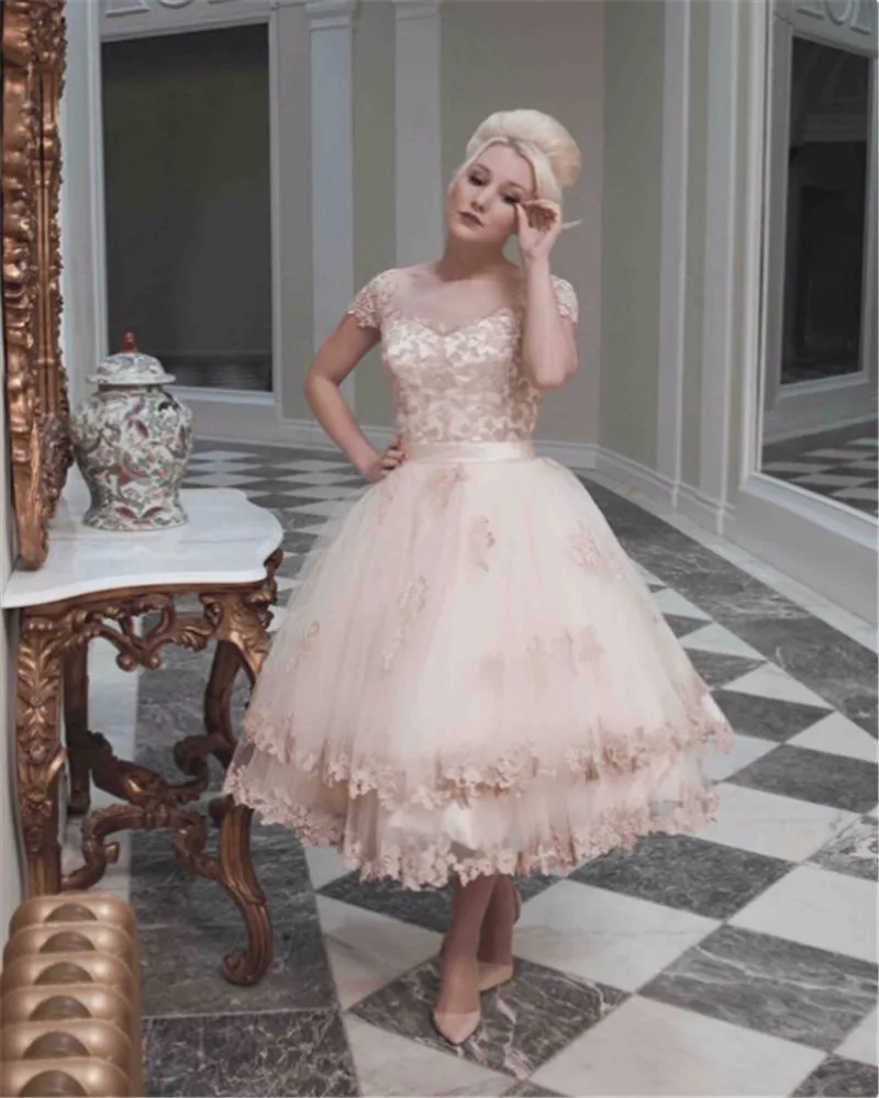 Изысканные свадебные платья цвета шампанского с кружевной аппликацией 2019 модные