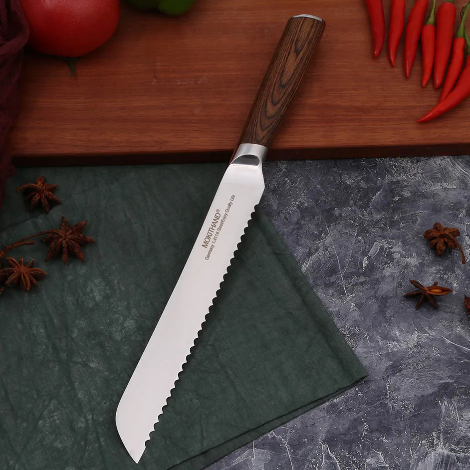 8.0 Bread knife 8 дюймовый нож для хлеба с зубчатое лезвие Германия 1,4116 Сталь Профессиональный Кухня хлеб торт сыр с резьбовой головкой, режущий инструмент для Пособия по кулинарии - Цвет: 8.0 Bread knife