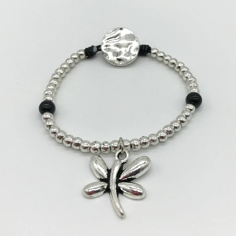 Hand Made Braided Beaded Bracelets Antique Silver Black Hollow Heart Dragonfly Wing for women B048 | Украшения и аксессуары