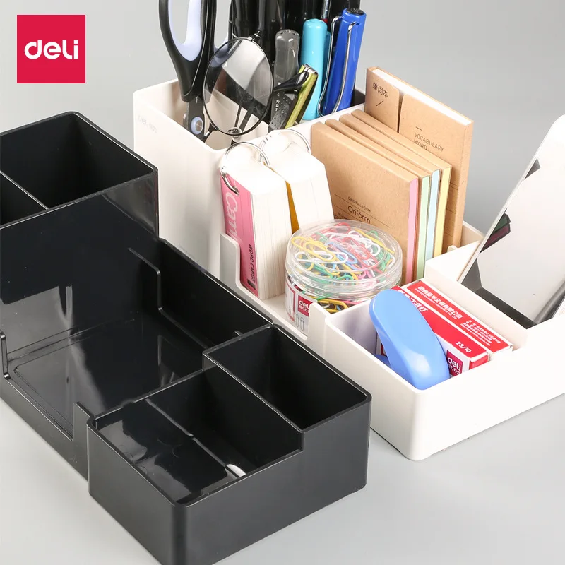 

Multi-function pen holder desktop storage box black and white plastic multiple storage simple desk pen plug office storage