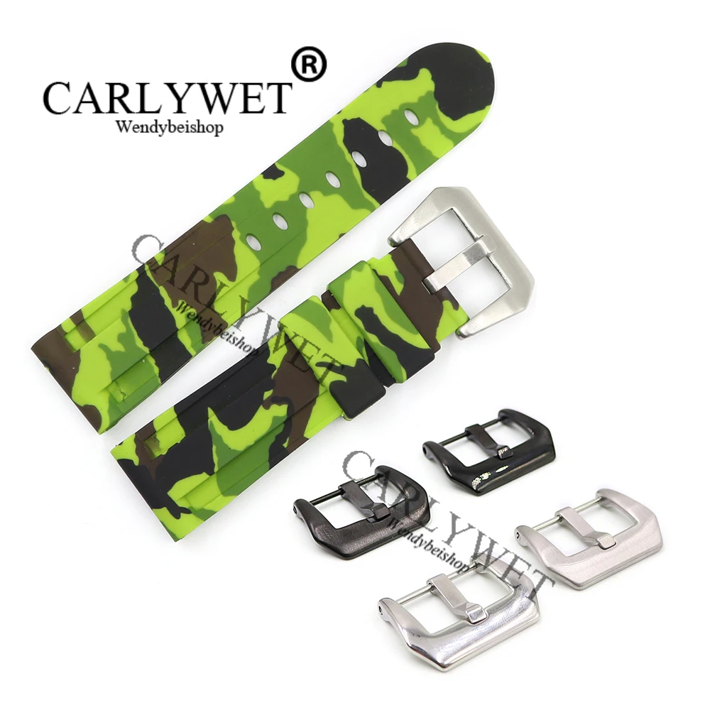 

CARLYWET 24mm Wholesale Camo Light Yellow Waterproof Silicone Rubber Replacement Wrist Watch Band Strap Belt For Luminor