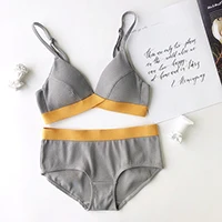 grey yellow 8 цветов, хлопковый бюстгальтер и трусики, набор с глубоким v-образным вырезом, бесшовные трусики без косточек, женское нижнее белье, сексуальные тонкие чашки, нижнее белье, костюмы - Цвет: grey yellow